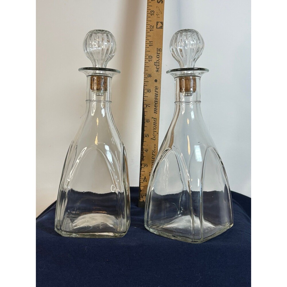 Vintage Anchor Hocking Square Glass Decanter with Original Stopper *Set of two